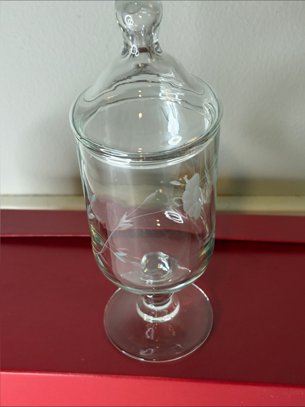 Princess House Heritage Collection Etched Glass Apothecary Jar with Lid Clear